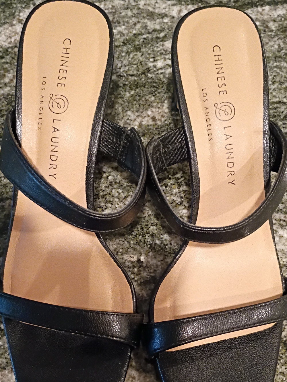 Chinese Laundry Black Two-Strap Mule Slides